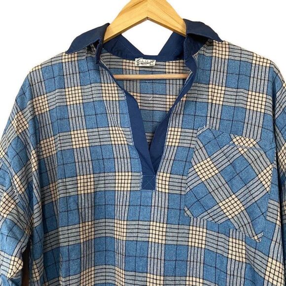 Free people Sunday morning sleep shirt sapphire blue plaid small new - Picture 12 of 12
